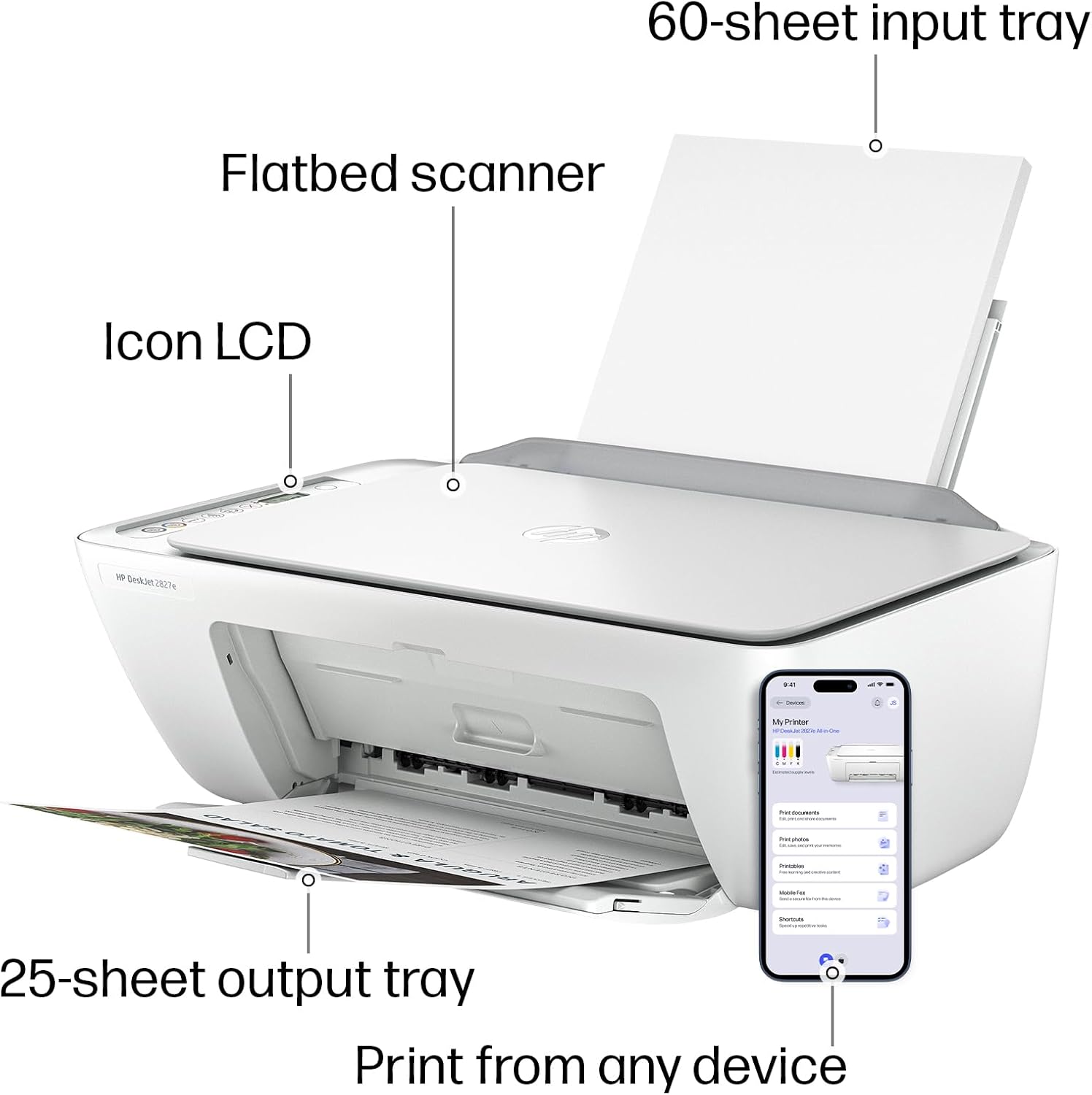 HP DeskJet 2827e Wireless All-in-One Color Printer, Instant Ink; Copier, Scanner all product image