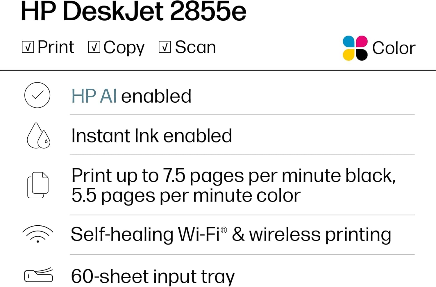 HP DeskJet 2855e Wireless All-in-One Colour Inkjet Printer, Scanner, Copier, Best for Home all product image