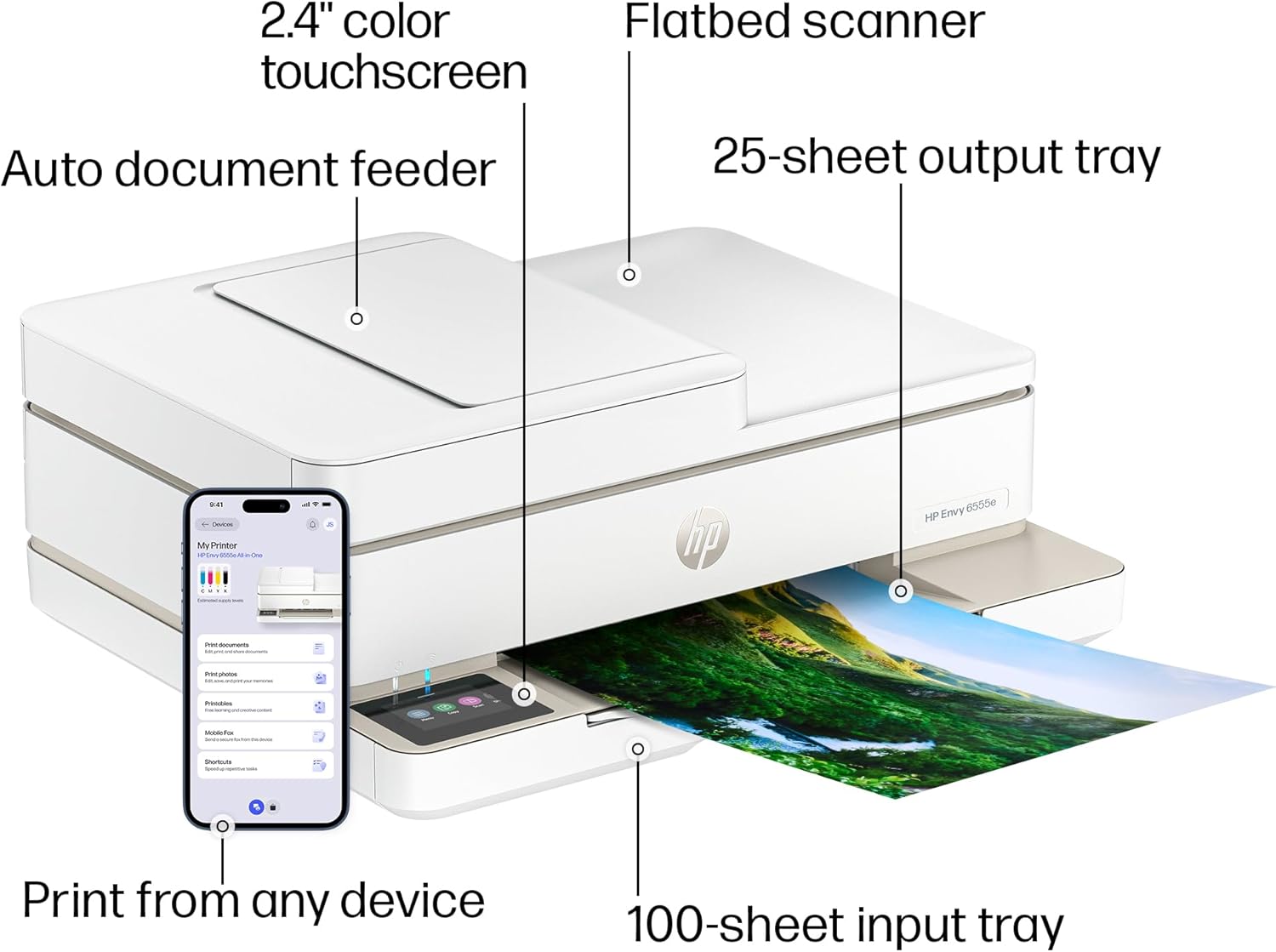 HP Envy 6555e All-in-One Printer with 3 Months of Instant Ink for free with HP+, AI-enabled all product image