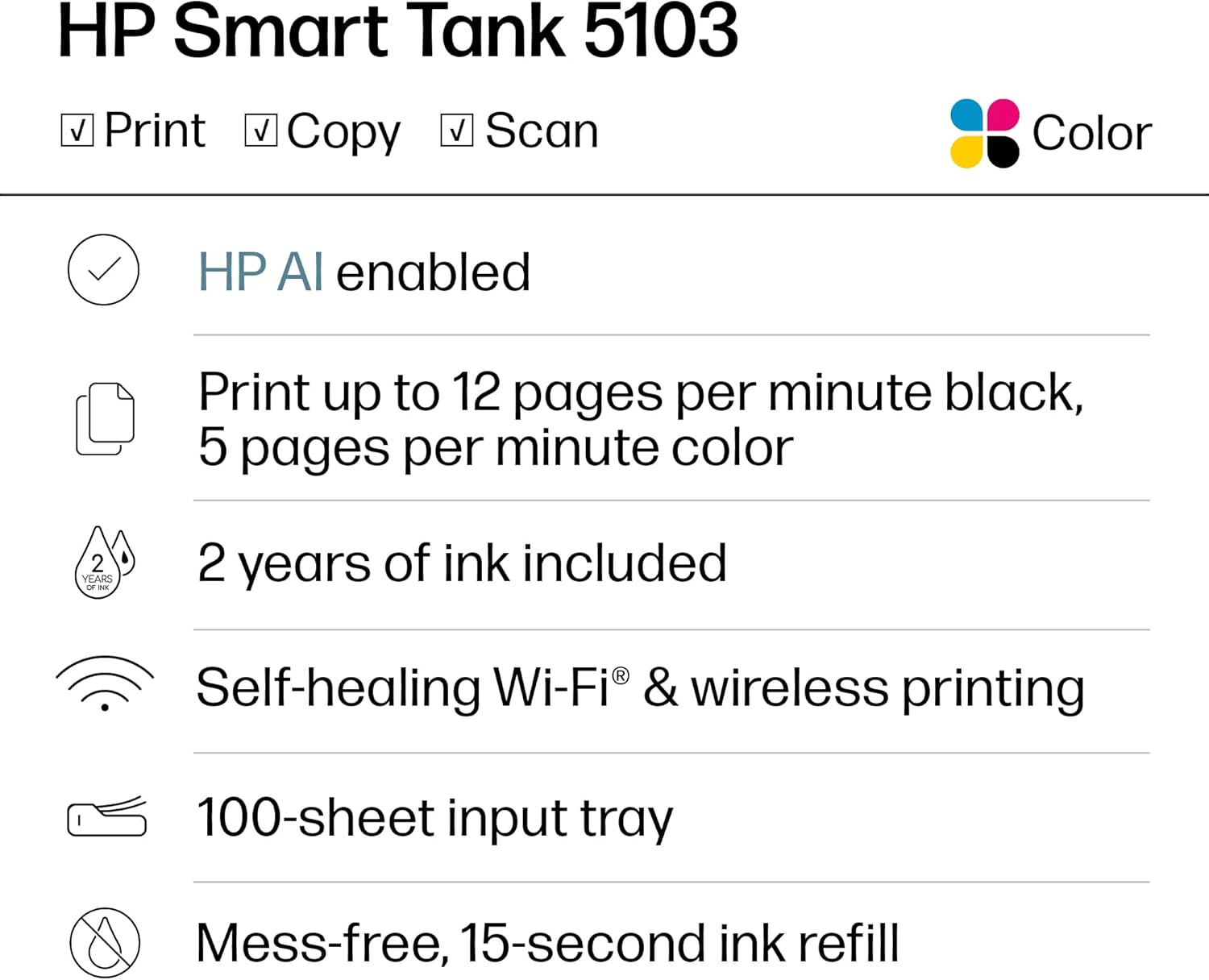 HP Smart Tank 5103 All-in-One Printer, AI-enabled all product image
