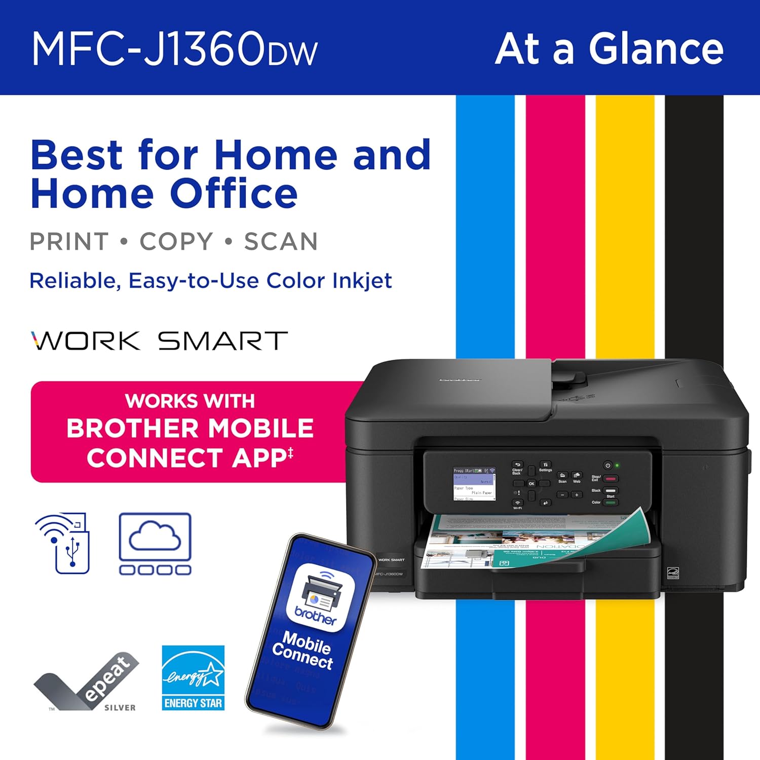 Brother MFC-J1360DW Work Smart 1360 Wireless Color Inkjet All-in-One Printer all product image